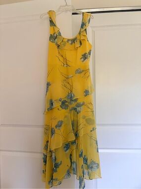 BCBGMaxAzria Yellow Floral High-Low Ruffle Maxi Dress